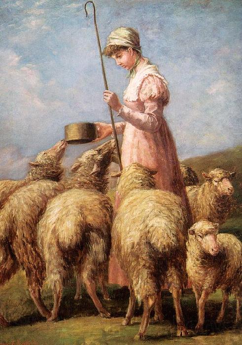 Anna Chamberlain Freeland Shepherdess Norge oil painting art